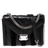 Michael Kors Black Python Embossed Leather And Suede Pushlock Flap Bag For Women