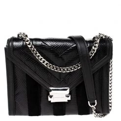 Michael Kors Black Python Embossed Leather And Suede Pushlock Flap Bag For Women