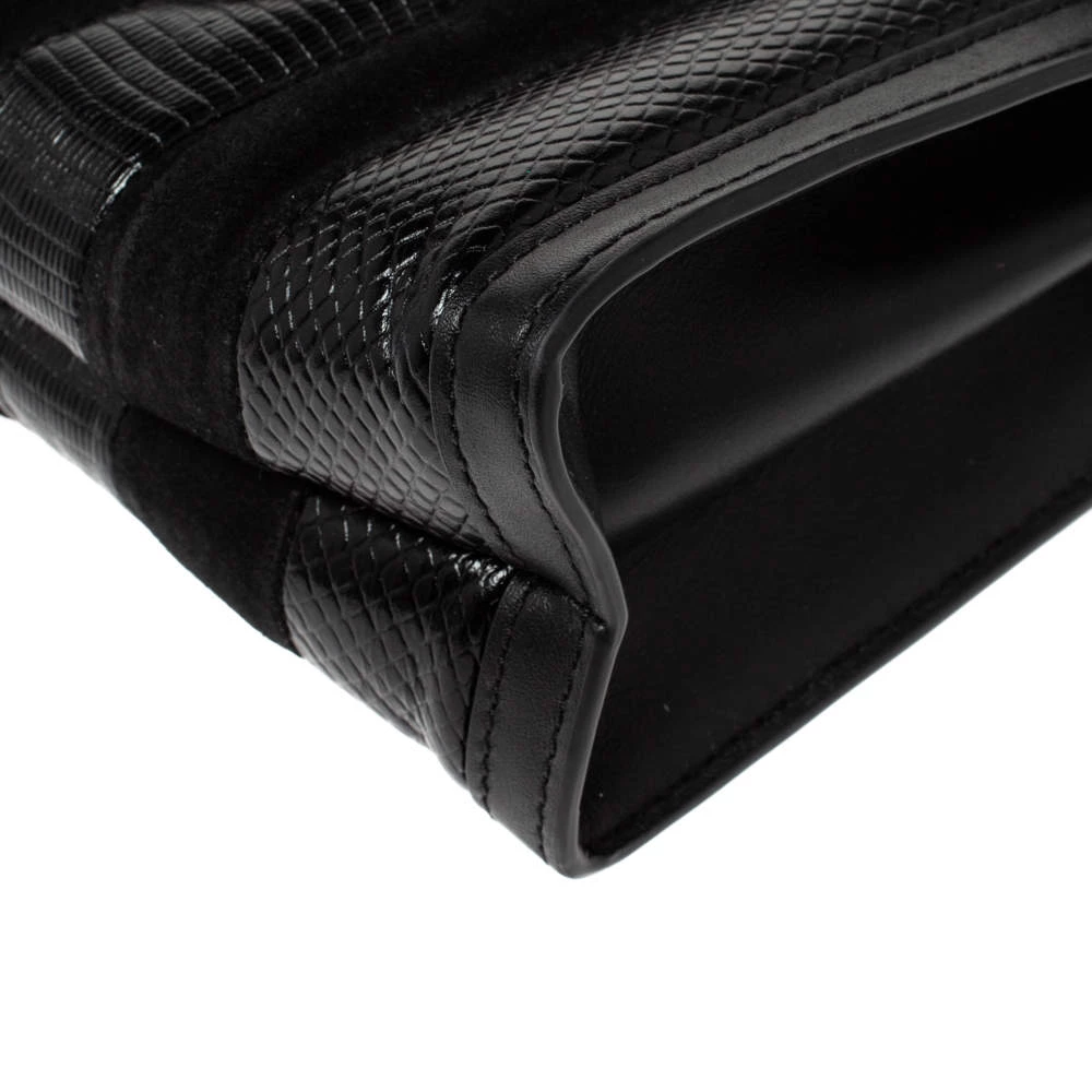 Michael Kors Black Python Embossed Leather And Suede Pushlock Flap Bag For Women - Image 10