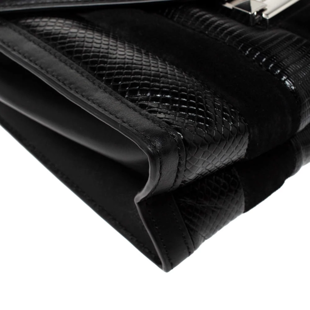 Michael Kors Black Python Embossed Leather And Suede Pushlock Flap Bag For Women - Image 11