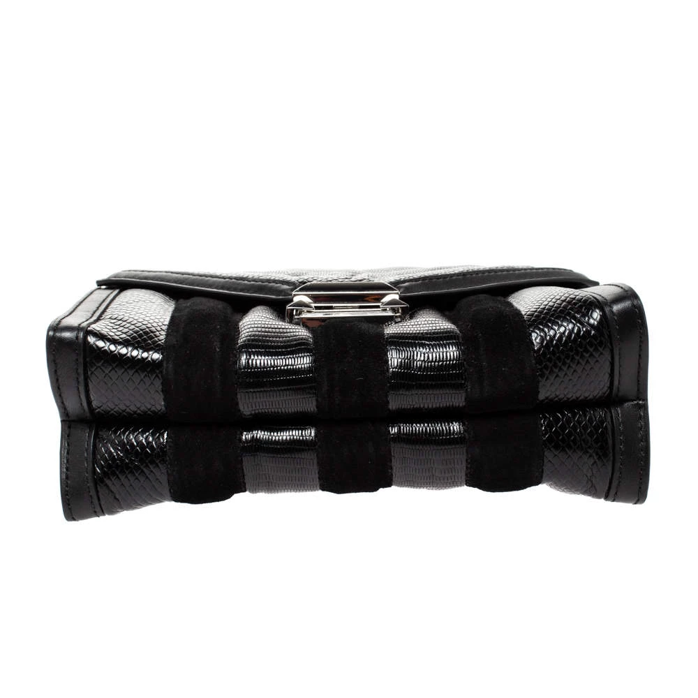 Michael Kors Black Python Embossed Leather And Suede Pushlock Flap Bag For Women - Image 6