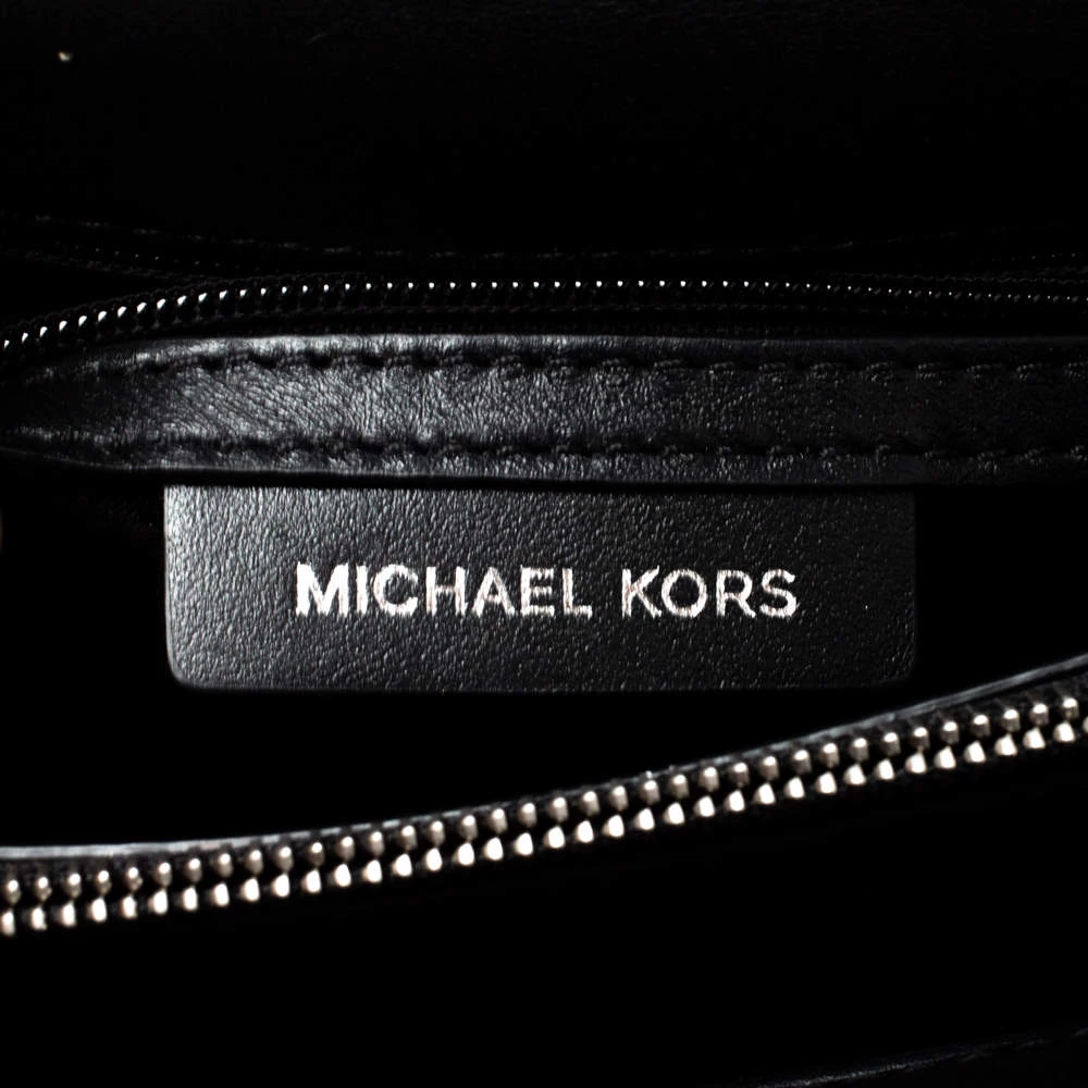 Michael Kors Black Python Embossed Leather And Suede Pushlock Flap Bag For Women - Image 8