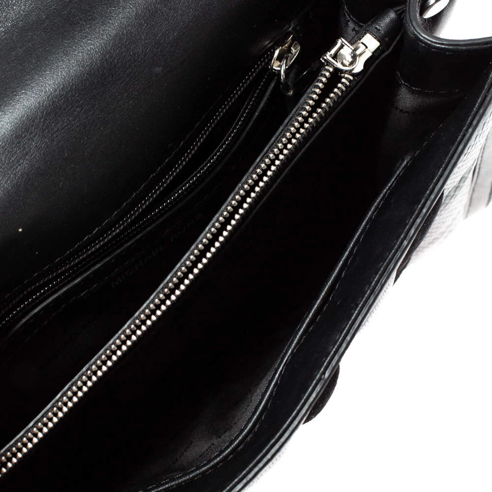 Michael Kors Black Python Embossed Leather And Suede Pushlock Flap Bag For Women - Image 7