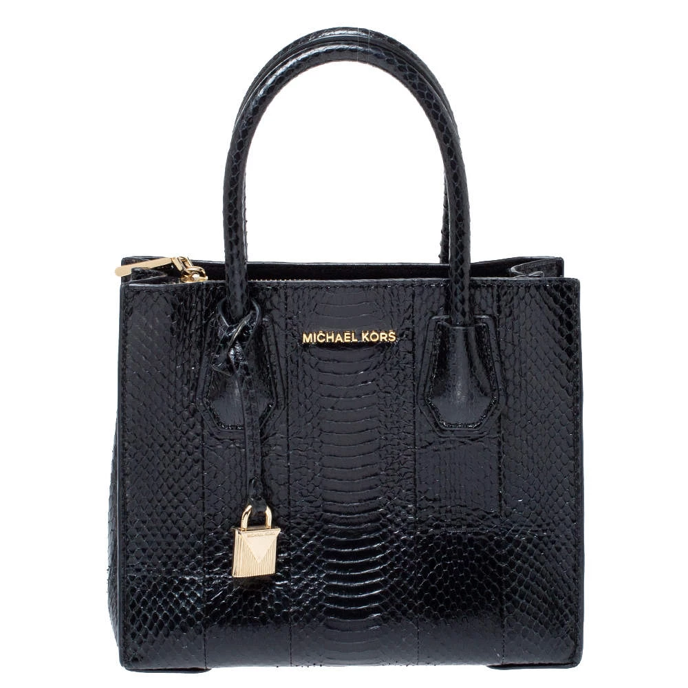 Michael Kors Black Snakeskin Small Mercer Tote For Women