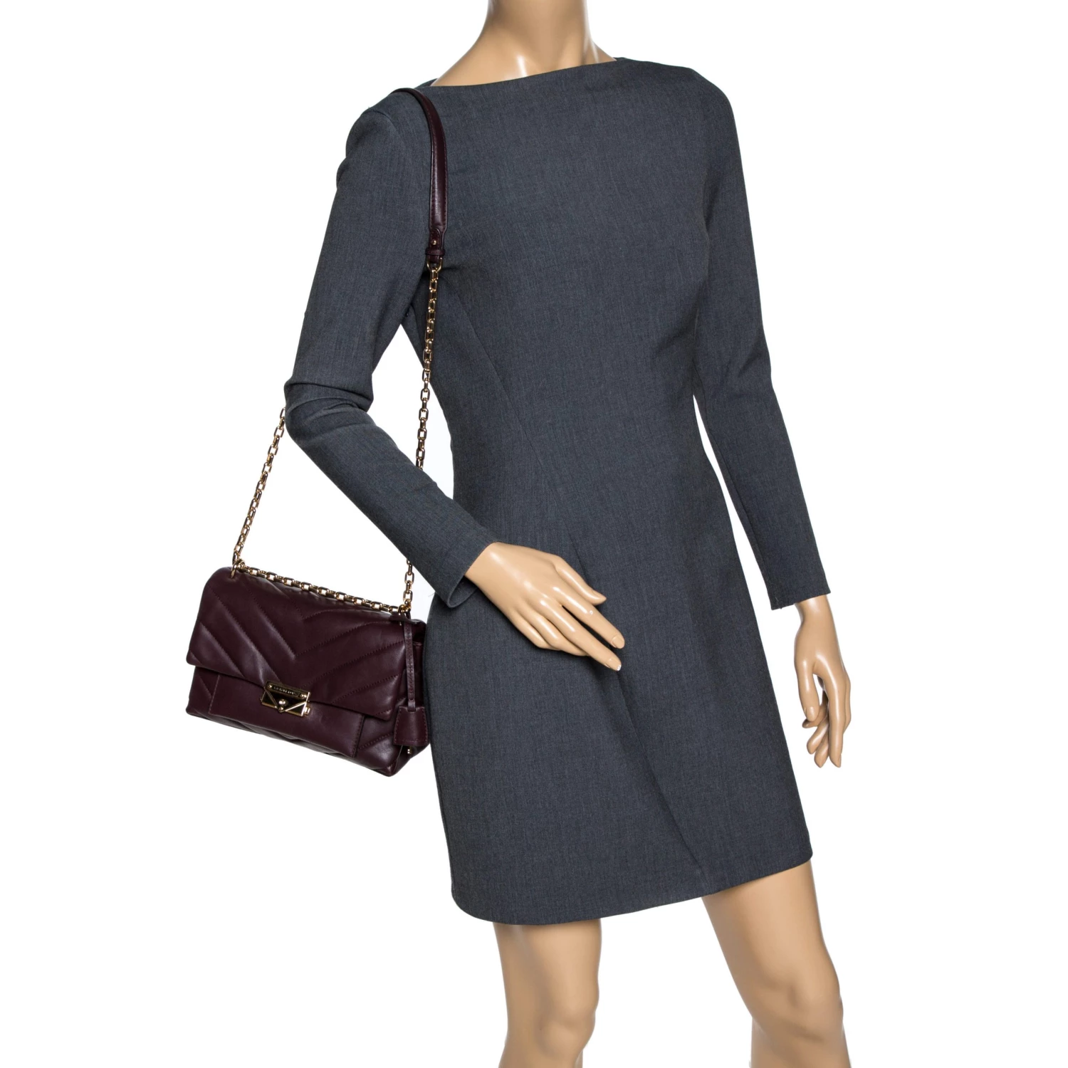 Michael Kors Burgundy Leather Medium Cece Shoulder Bag For Women - Image 2