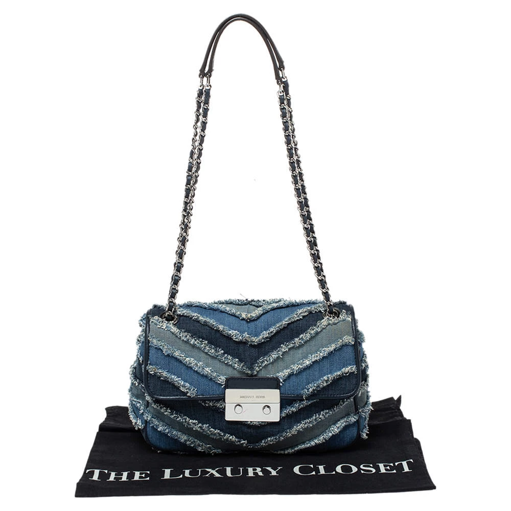 Michael Kors Blue Denim And Leather Vivianne Shoulder Bag For Women - Image 10