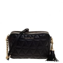 Michael Kors Black Quilted Leather Ginny Camera Crossbody Bag For Women
