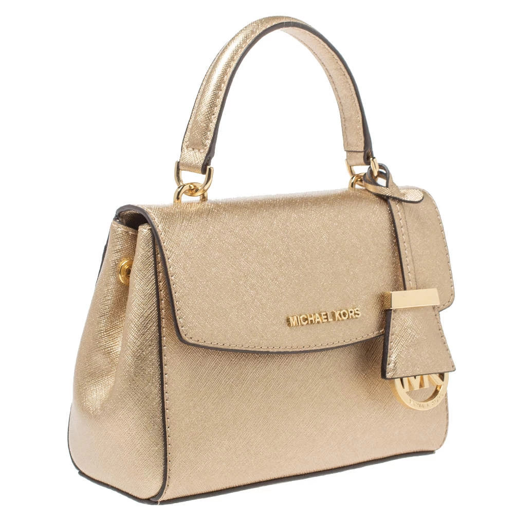 Michael Kors Metallic Gold Leather Mini Ava Top Handle Bag For Women - Image 3