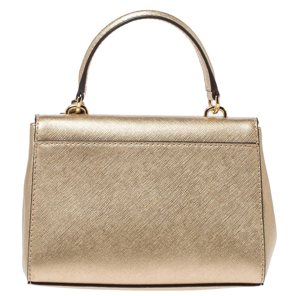 Michael Kors Metallic Gold Leather Mini Ava Top Handle Bag For Women - Image 4
