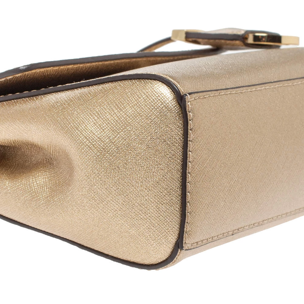 Michael Kors Metallic Gold Leather Mini Ava Top Handle Bag For Women - Image 12