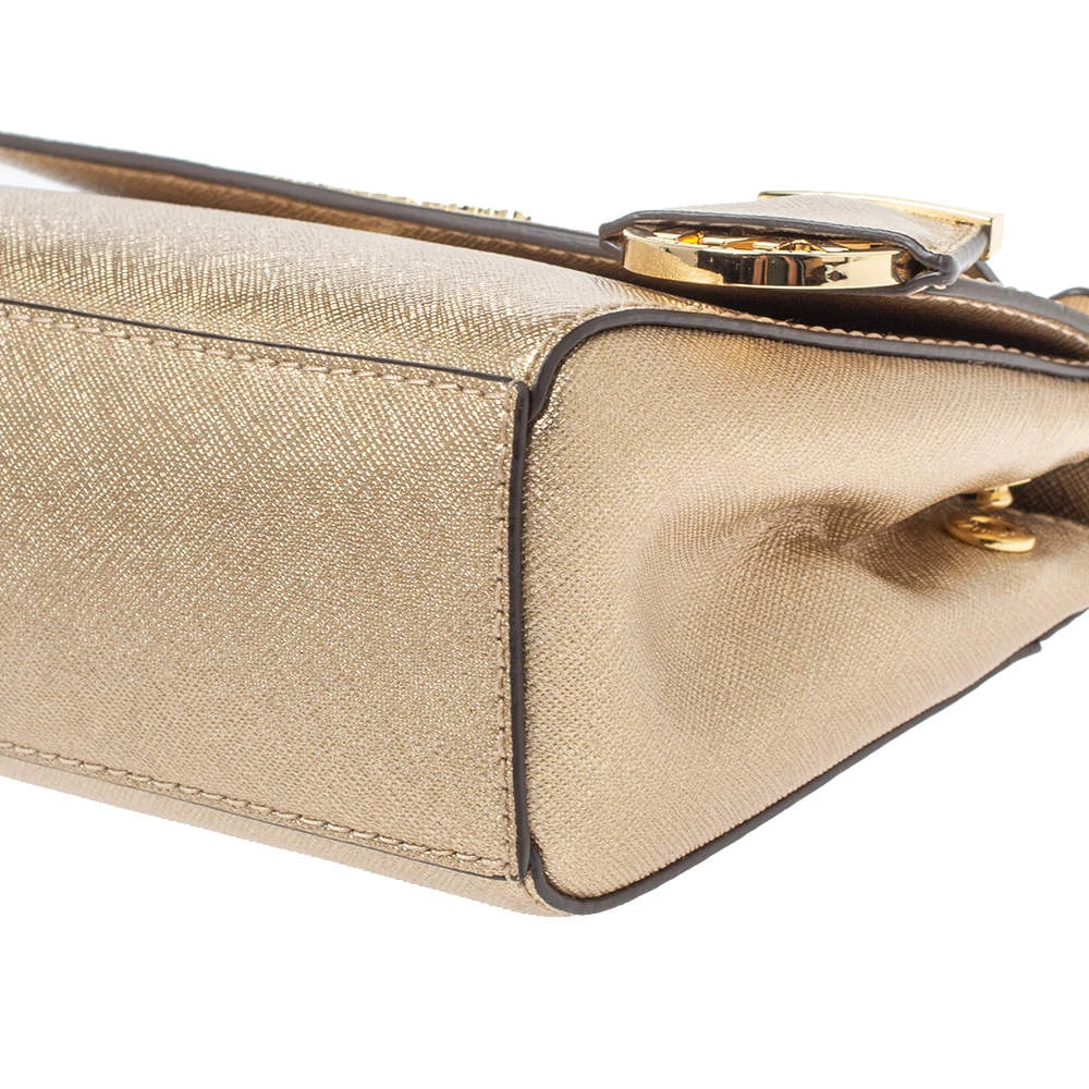 Michael Kors Metallic Gold Leather Mini Ava Top Handle Bag For Women - Image 13