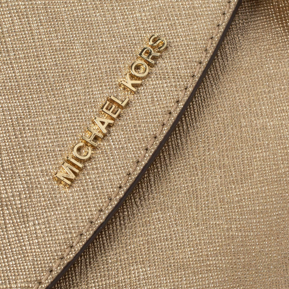 Michael Kors Metallic Gold Leather Mini Ava Top Handle Bag For Women - Image 8