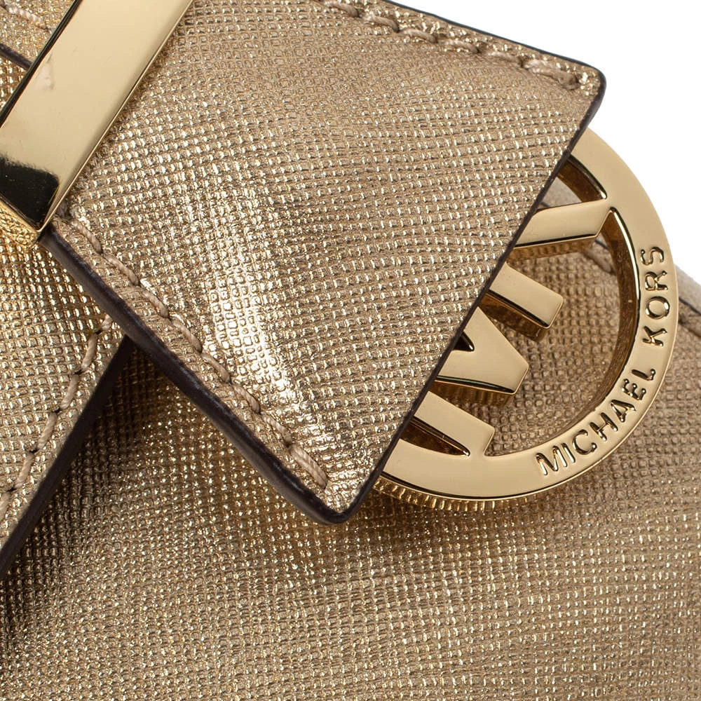 Michael Kors Metallic Gold Leather Mini Ava Top Handle Bag For Women - Image 5