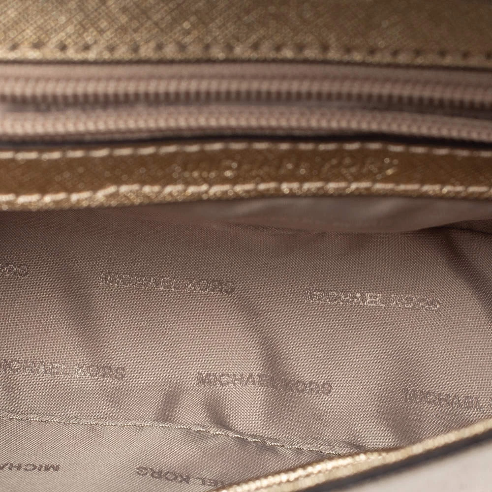 Michael Kors Metallic Gold Leather Mini Ava Top Handle Bag For Women - Image 7