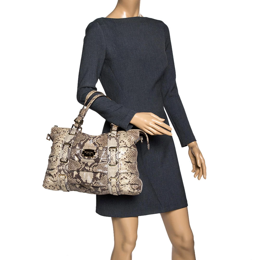 Michael Kors Beige Python Effect Leather Satchel For Women - Image 2