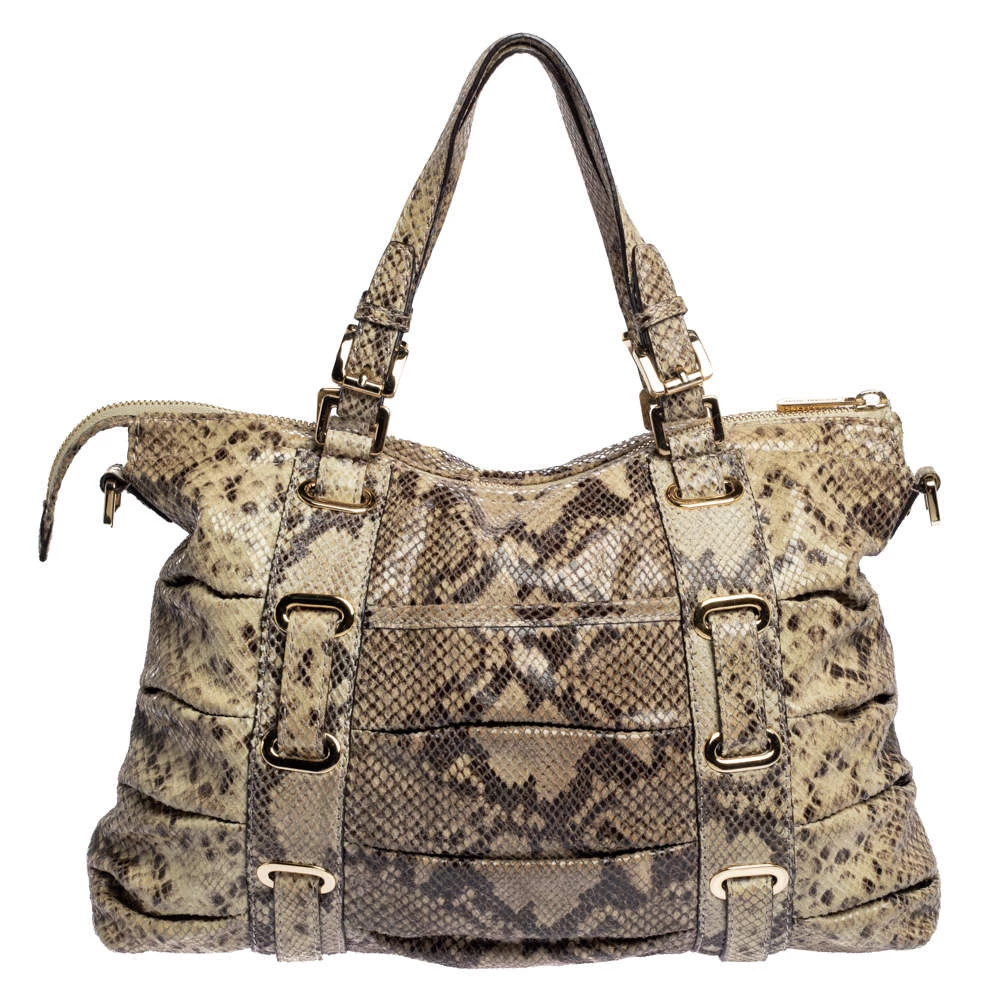 Michael Kors Beige Python Effect Leather Satchel For Women - Image 4
