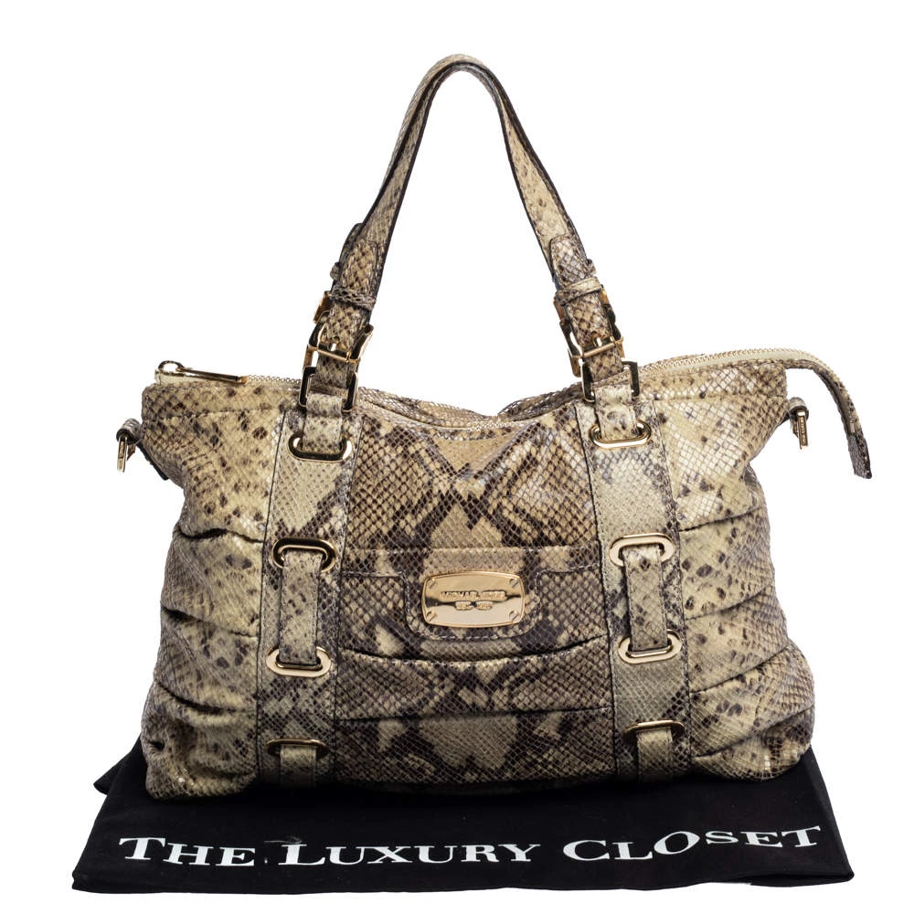 Michael Kors Beige Python Effect Leather Satchel For Women - Image 9