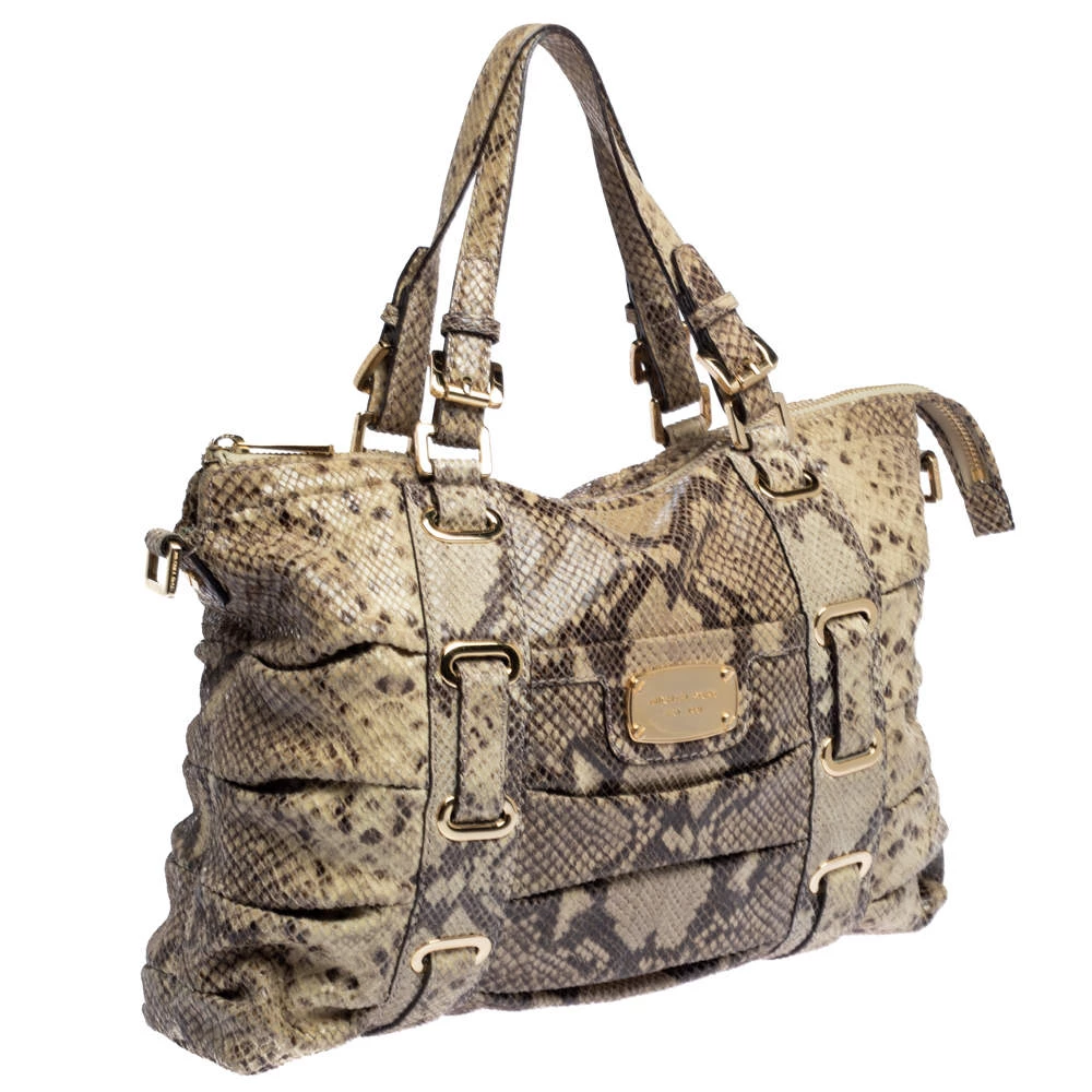 Michael Kors Beige Python Effect Leather Satchel For Women - Image 3