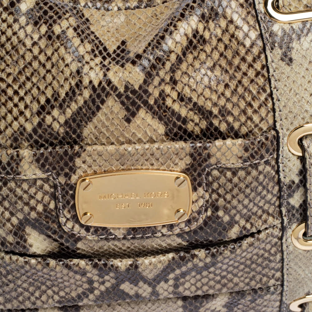 Michael Kors Beige Python Effect Leather Satchel For Women - Image 5