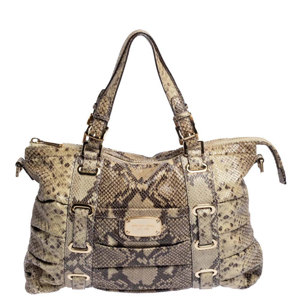Michael Kors Beige Python Effect Leather Satchel For Women