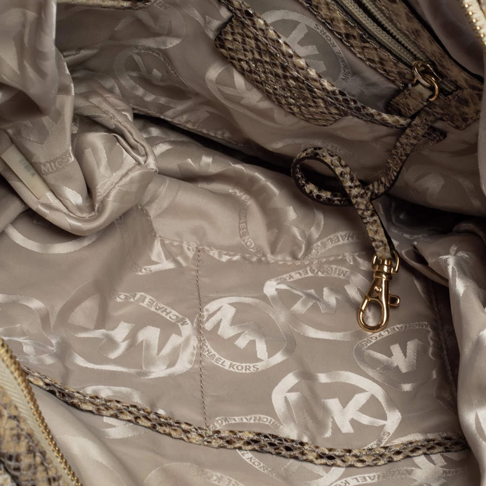 Michael Kors Beige Python Effect Leather Satchel For Women - Image 7