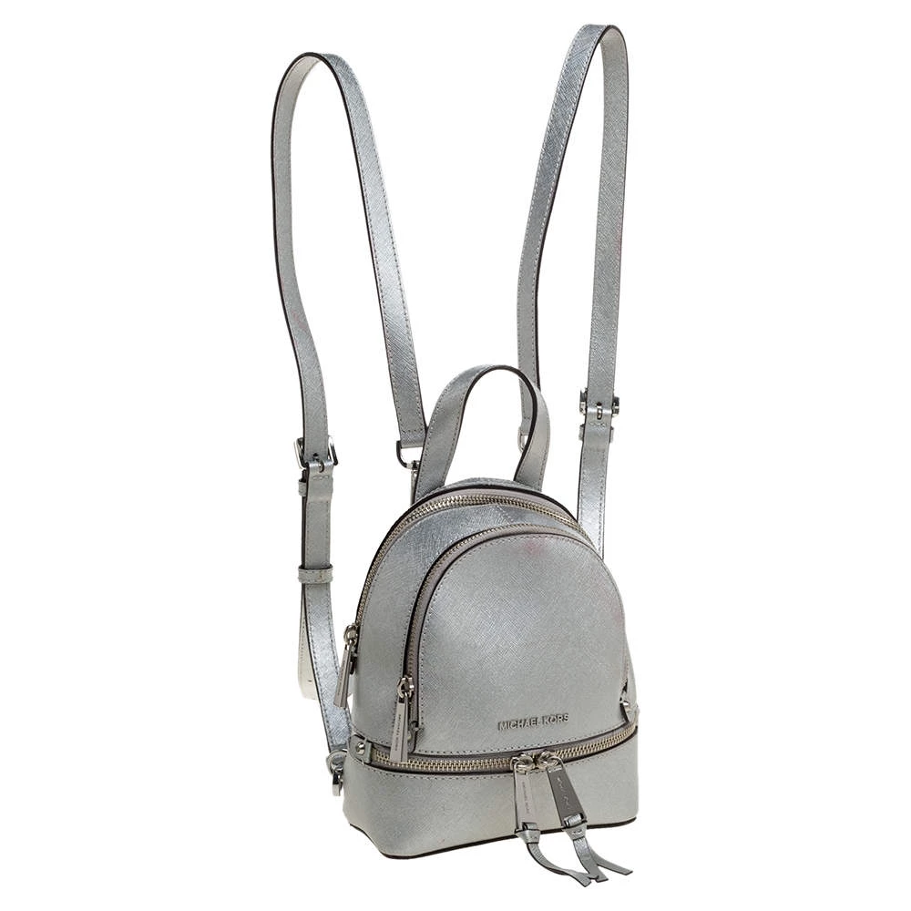 Michael Kors Silver Leather Mini Rhea Backpack For Women - Image 3