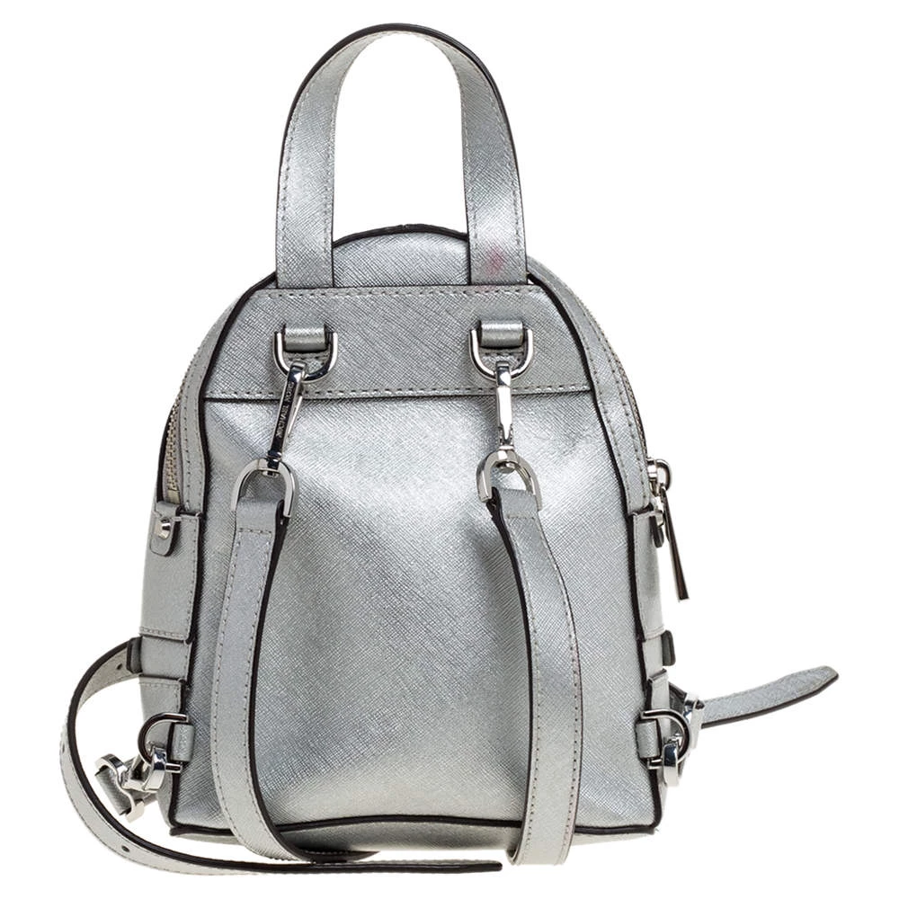Michael Kors Silver Leather Mini Rhea Backpack For Women - Image 4