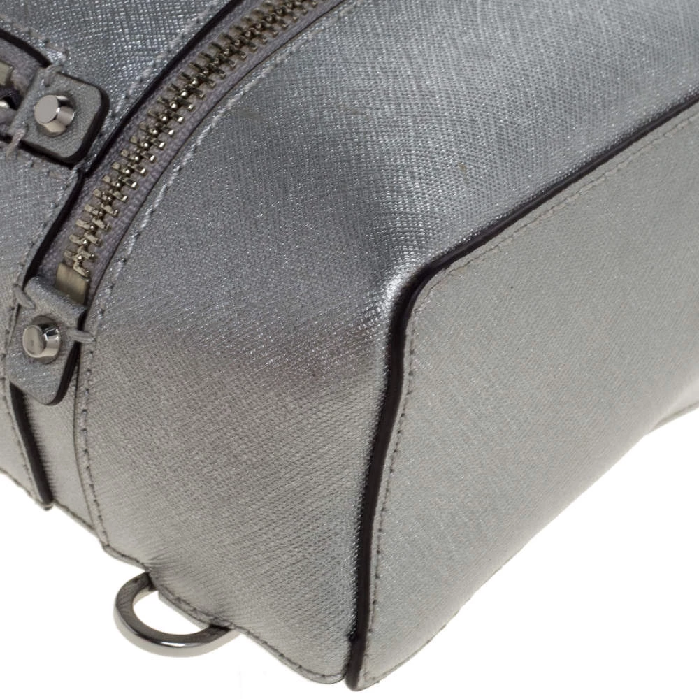 Michael Kors Silver Leather Mini Rhea Backpack For Women - Image 11