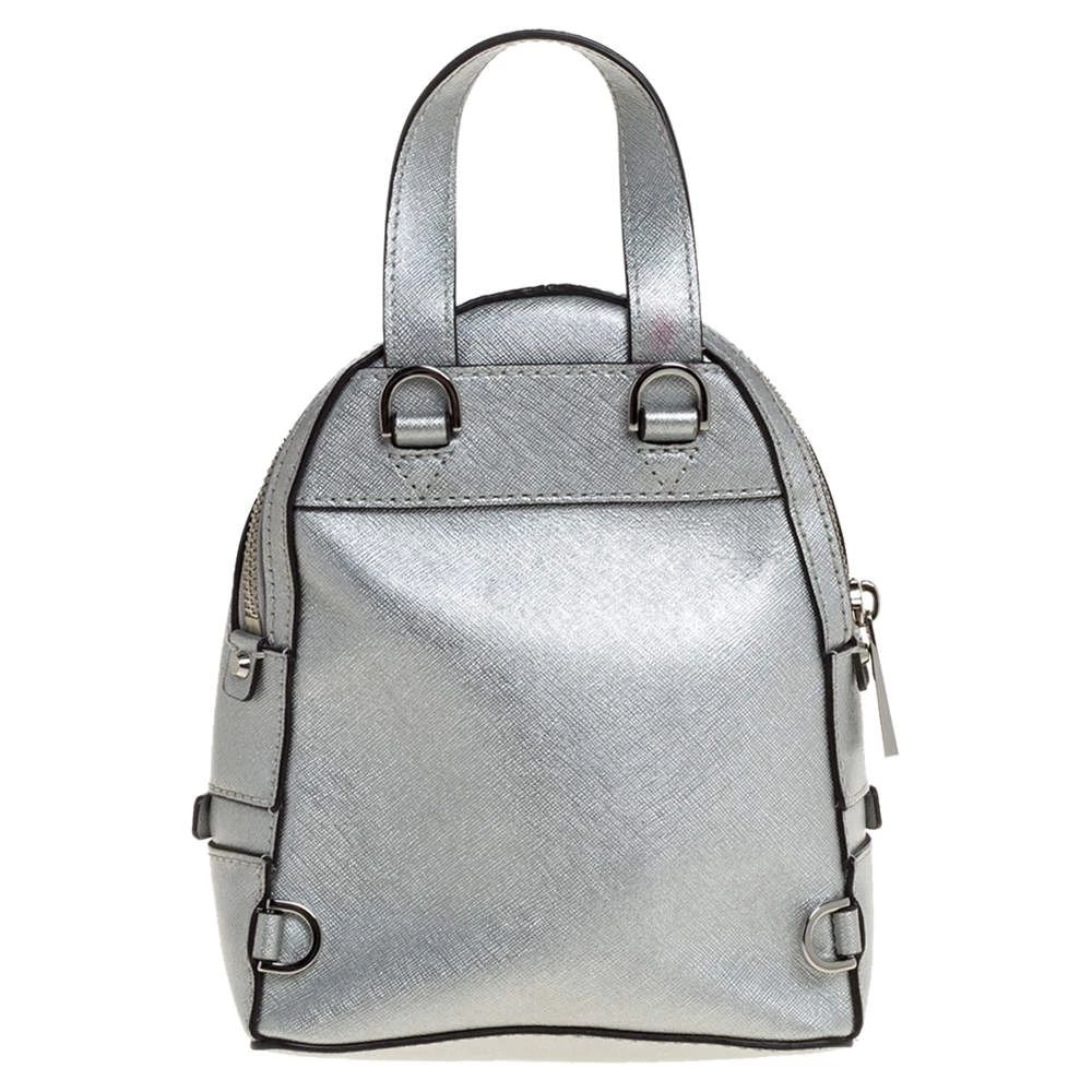 Michael Kors Silver Leather Mini Rhea Backpack For Women - Image 5