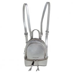 Michael Kors Silver Leather Mini Rhea Backpack For Women