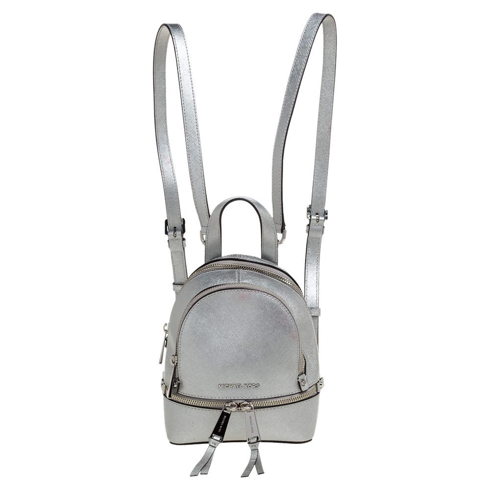 Michael Kors Silver Leather Mini Rhea Backpack For Women