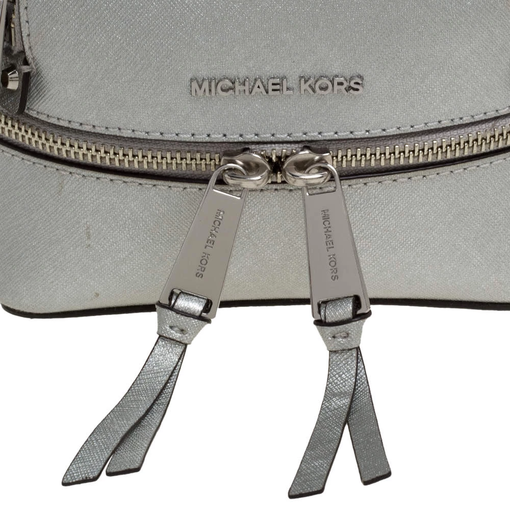 Michael Kors Silver Leather Mini Rhea Backpack For Women - Image 6