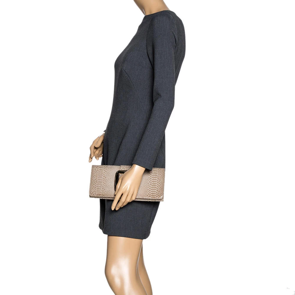 Michael Michael Kors Light Olive Python Effect Leather Sutton Clutch For Women - Image 2