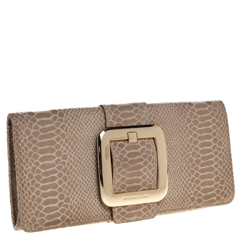 Michael Michael Kors Light Olive Python Effect Leather Sutton Clutch For Women - Image 3