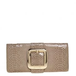 Michael Michael Kors Light Olive Python Effect Leather Sutton Clutch For Women