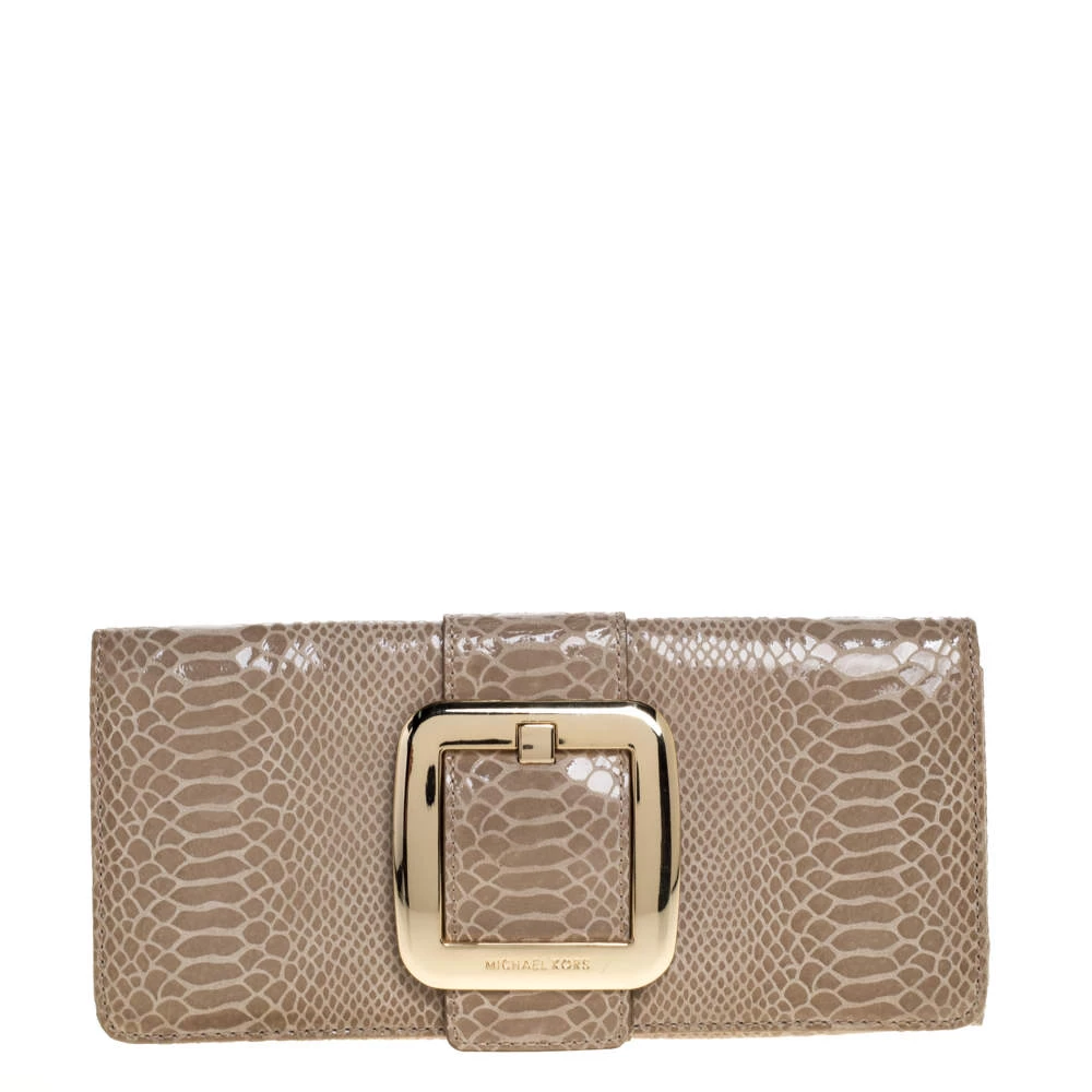 Michael Michael Kors Light Olive Python Effect Leather Sutton Clutch For Women