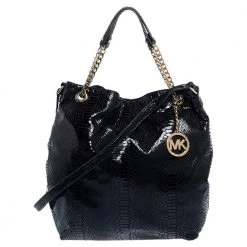 Michael Kors Black Python Effect Patent Leather And Suede Chain Shoulder Bag For Women