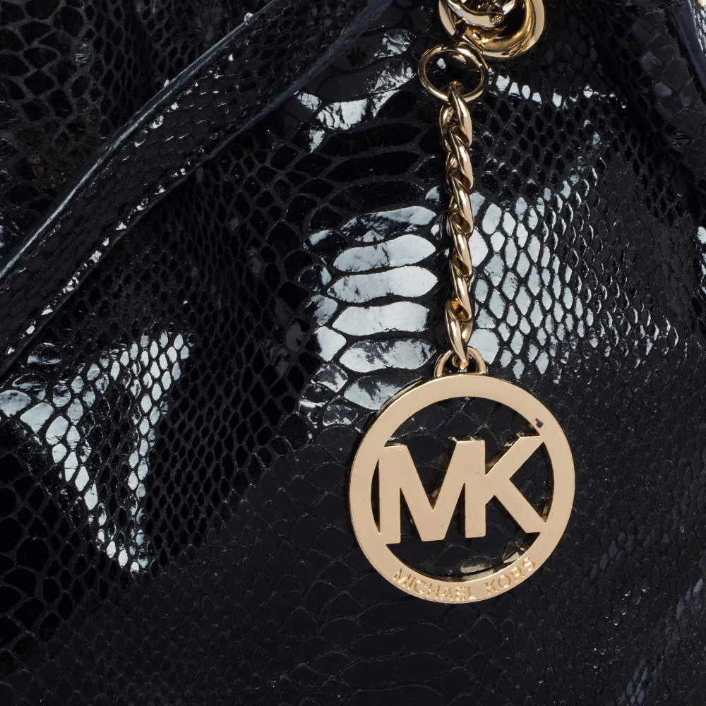 Michael Kors Black Python Effect Patent Leather And Suede Chain Shoulder Bag For Women - Image 5