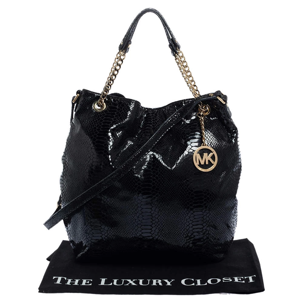 Michael Kors Black Python Effect Patent Leather And Suede Chain Shoulder Bag For Women - Image 9