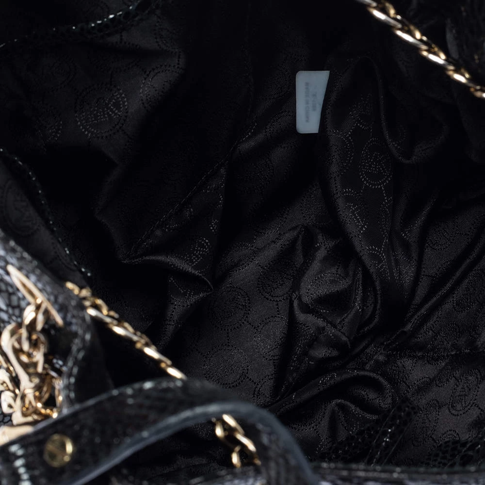 Michael Kors Black Python Effect Patent Leather And Suede Chain Shoulder Bag For Women - Image 7