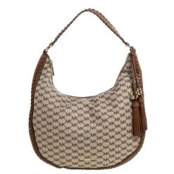 Michael Kors Beige/Tan Coated Canvas And Leather Lauryn Hobo For Women