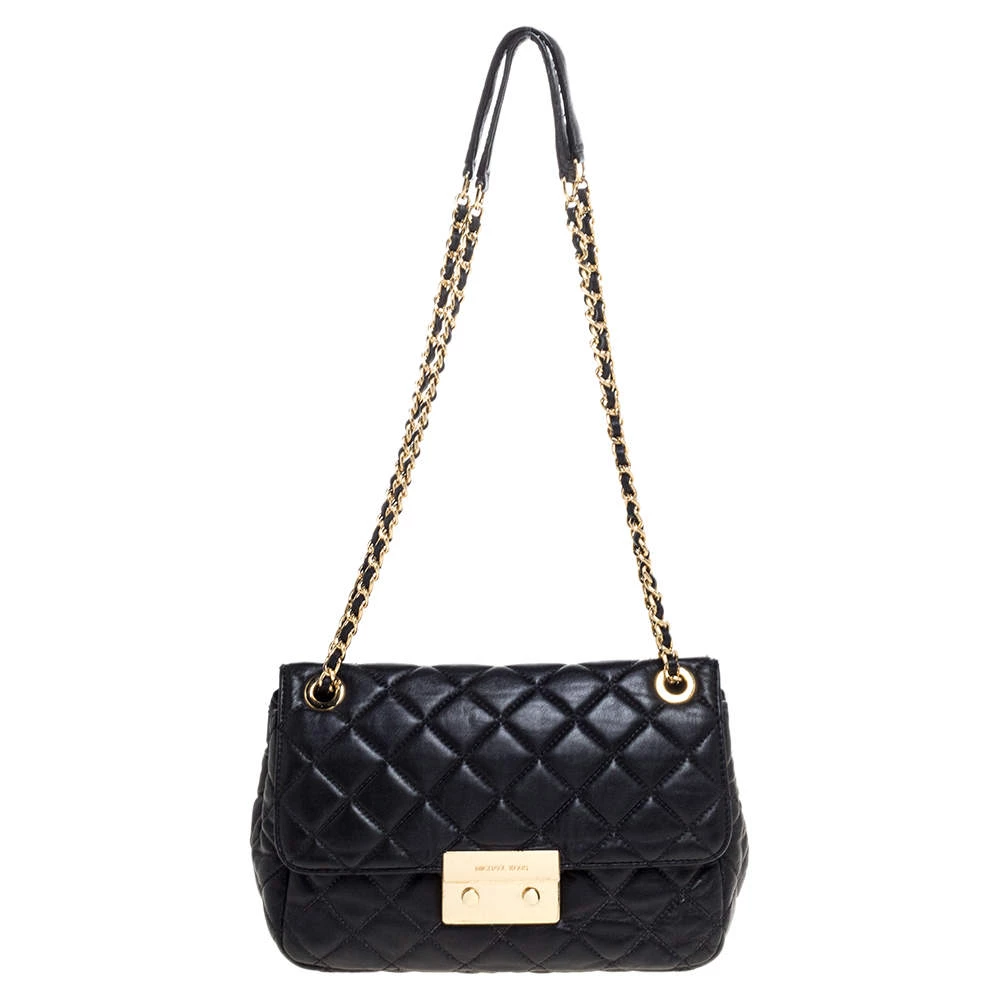 Michael Kors Black Leather Vivianne Shoulder Bag For Women