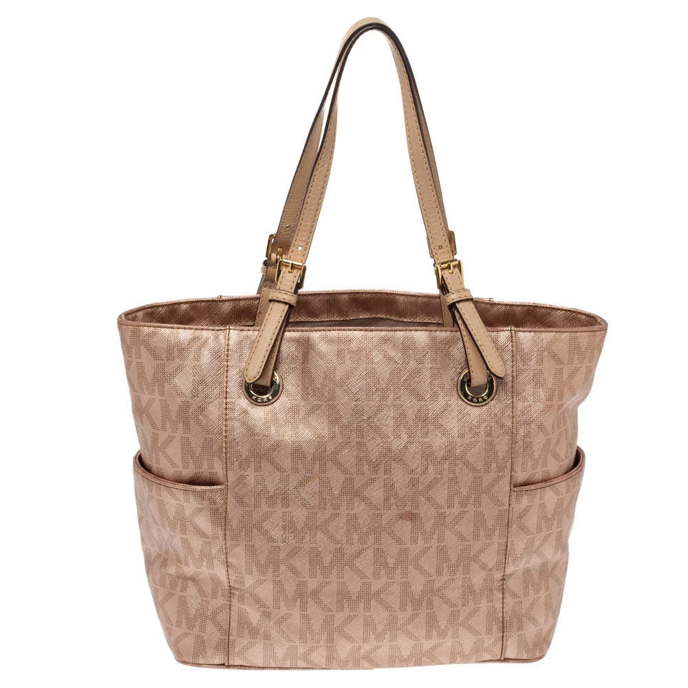 MICHAEL Michael Kors Rose Gold Signature Leather Jet Set East West Tote For Women