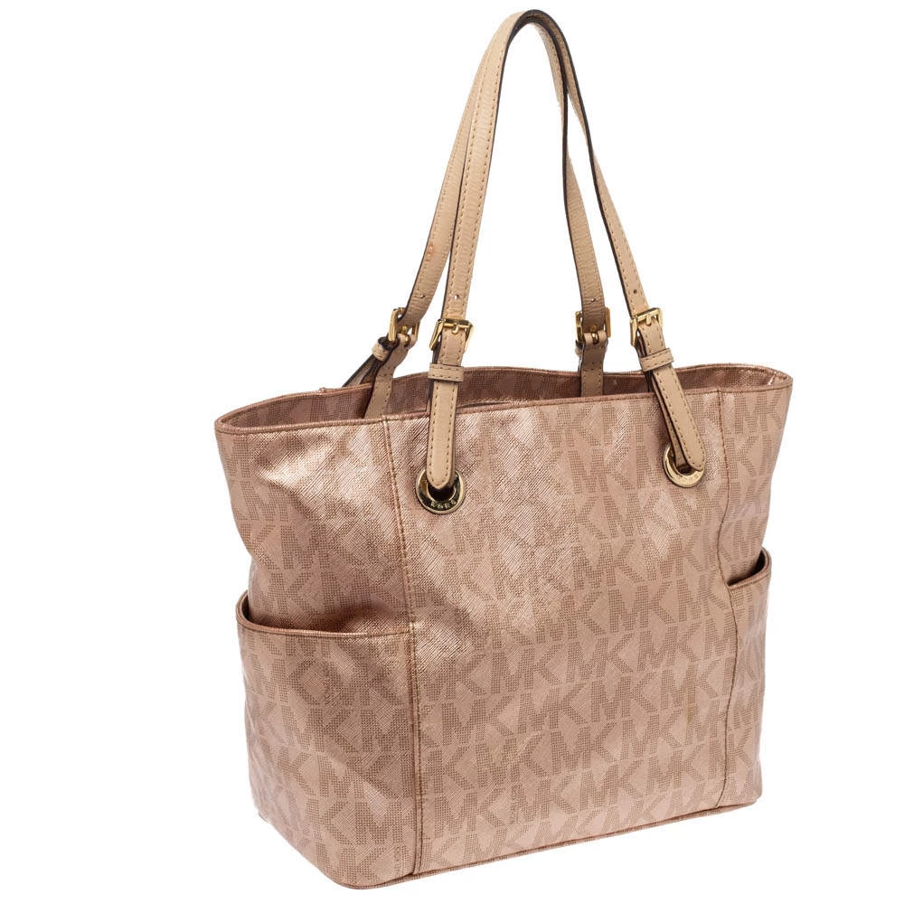MICHAEL Michael Kors Rose Gold Signature Leather Jet Set East West Tote For Women - Image 3