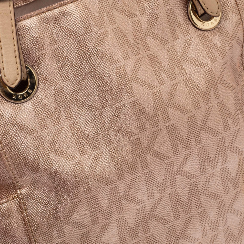 MICHAEL Michael Kors Rose Gold Signature Leather Jet Set East West Tote For Women - Image 5
