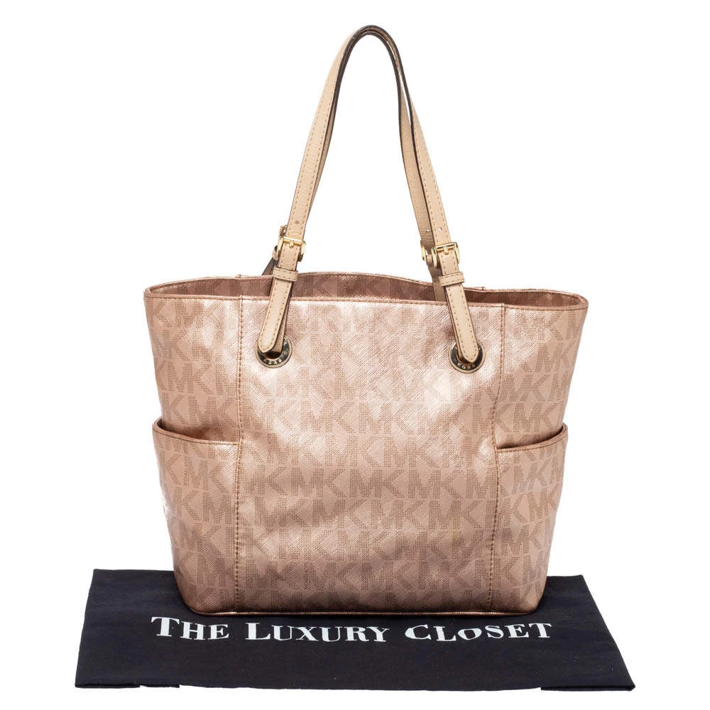 MICHAEL Michael Kors Rose Gold Signature Leather Jet Set East West Tote For Women - Image 9