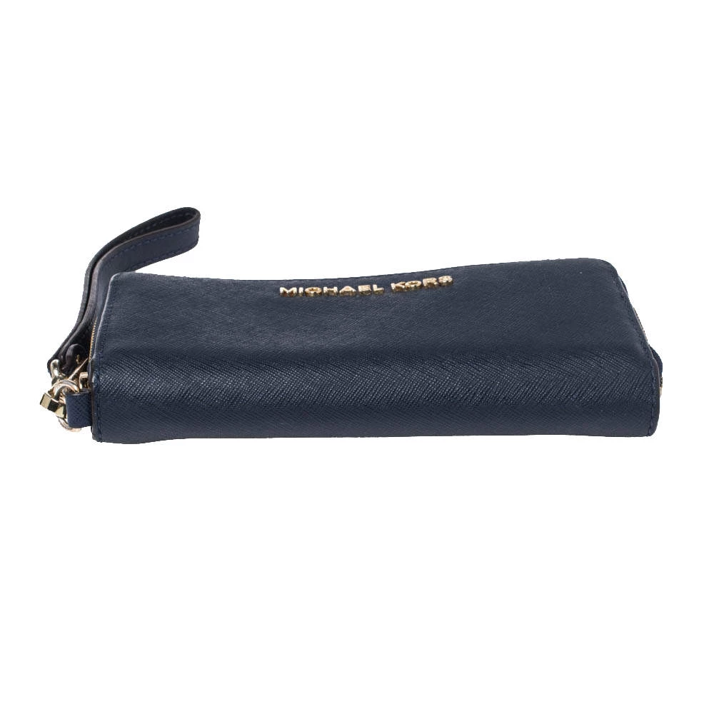 Michael Kors Navy Blue Leather Zip Around Wristlet Wallet For Women - Image 6