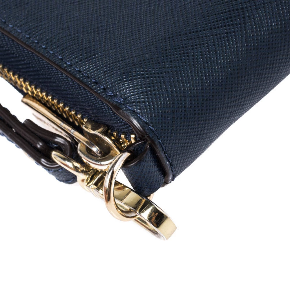 Michael Kors Navy Blue Leather Zip Around Wristlet Wallet For Women - Image 10