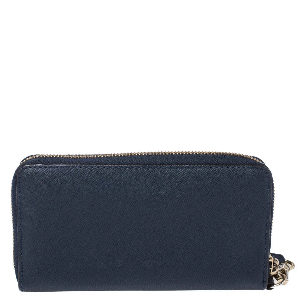 Michael Kors Navy Blue Leather Zip Around Wristlet Wallet For Women - Image 4