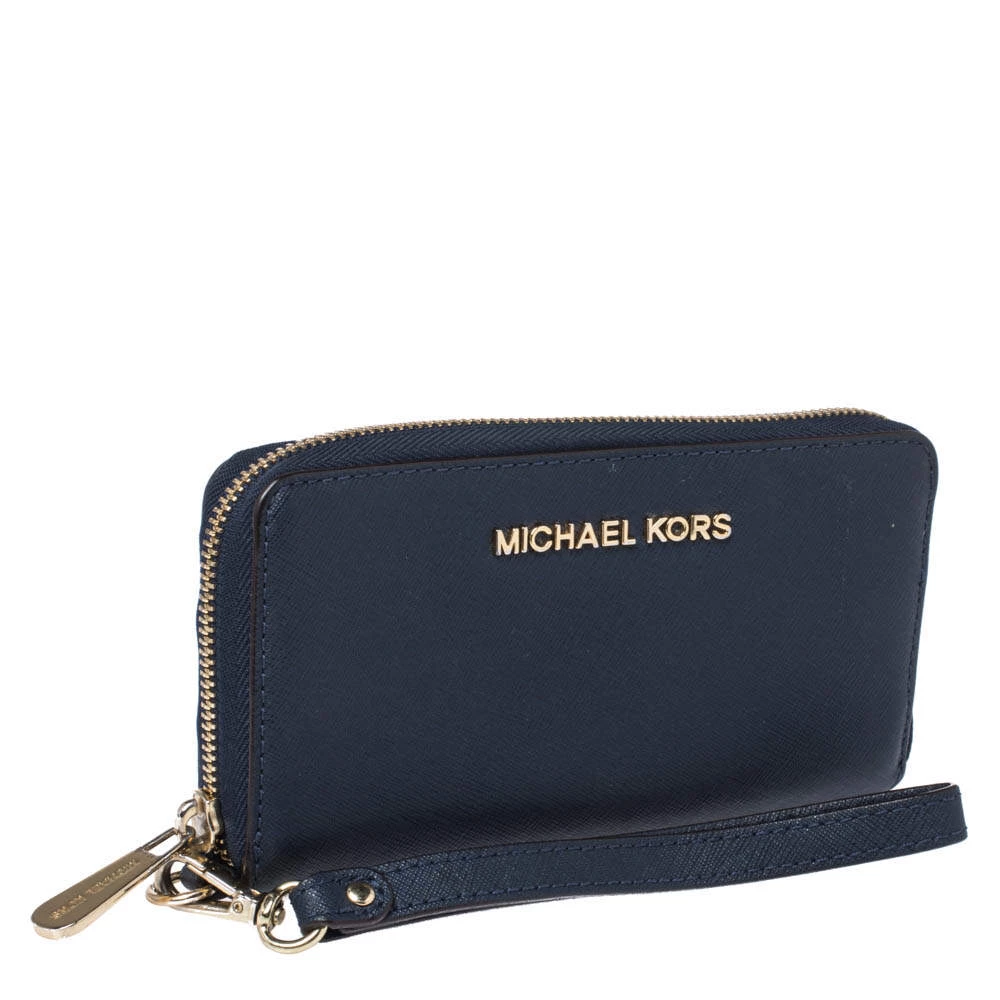 Michael Kors Navy Blue Leather Zip Around Wristlet Wallet For Women - Image 3